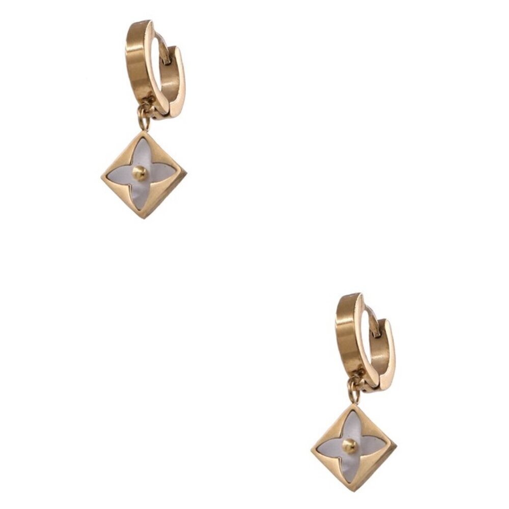 STAINLESS STEEL GOLD FLOWER HUGGIE EARRINGS